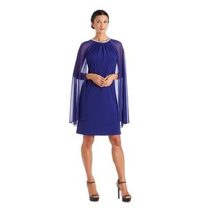 NWT R&M Richards Rhinestone-Neck Caped Dress Size 12